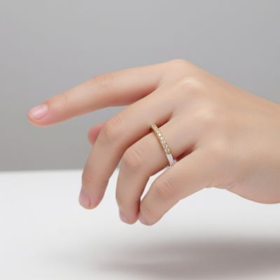 Kids/Teens 14k Gold Plated with Cubic Zirconia White Enamel Half & Half Slim Stacking Ring