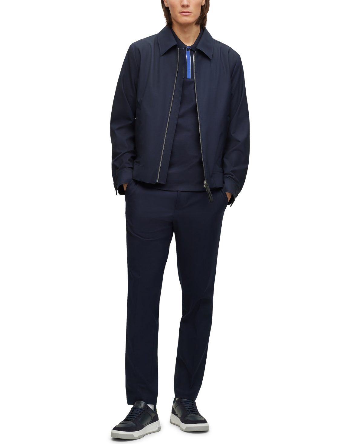 Shop Hugo Boss Boss By  Men's Interlock-cotton Contrast Tipping Polo In Dark Blue