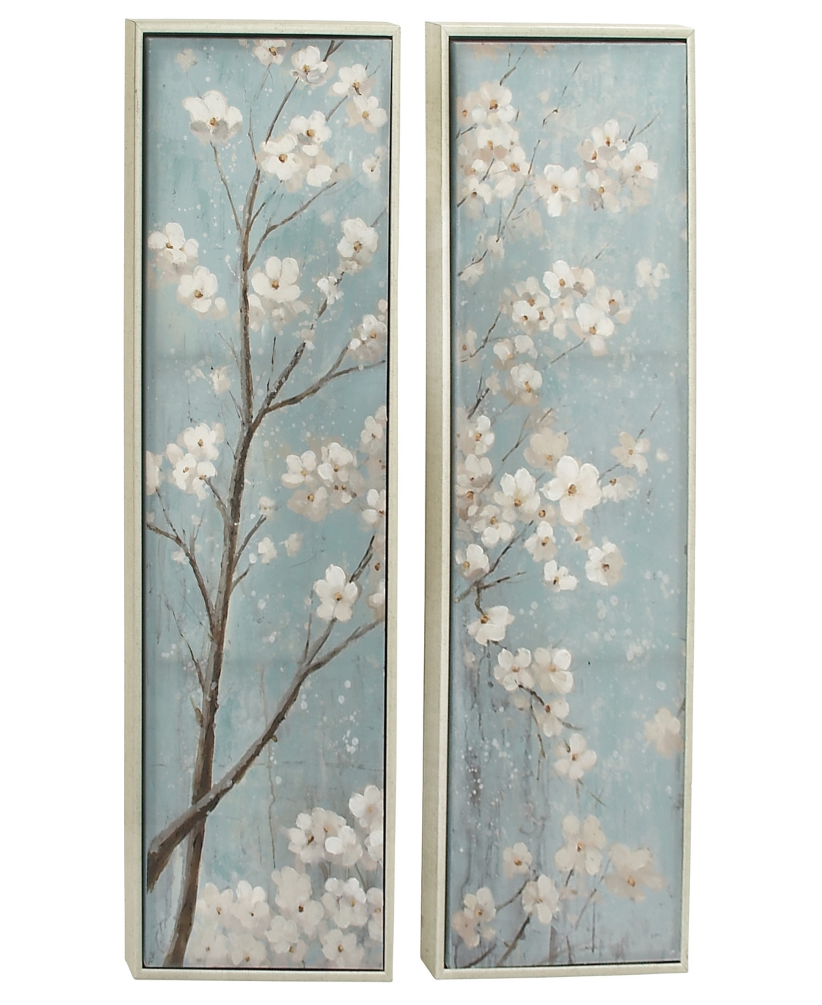 Rosemary Lane Canvas Cherry Blossom Floral Framed Wall Art With Silver-tone Frame Set Of 2, 20" X 59" In Teal