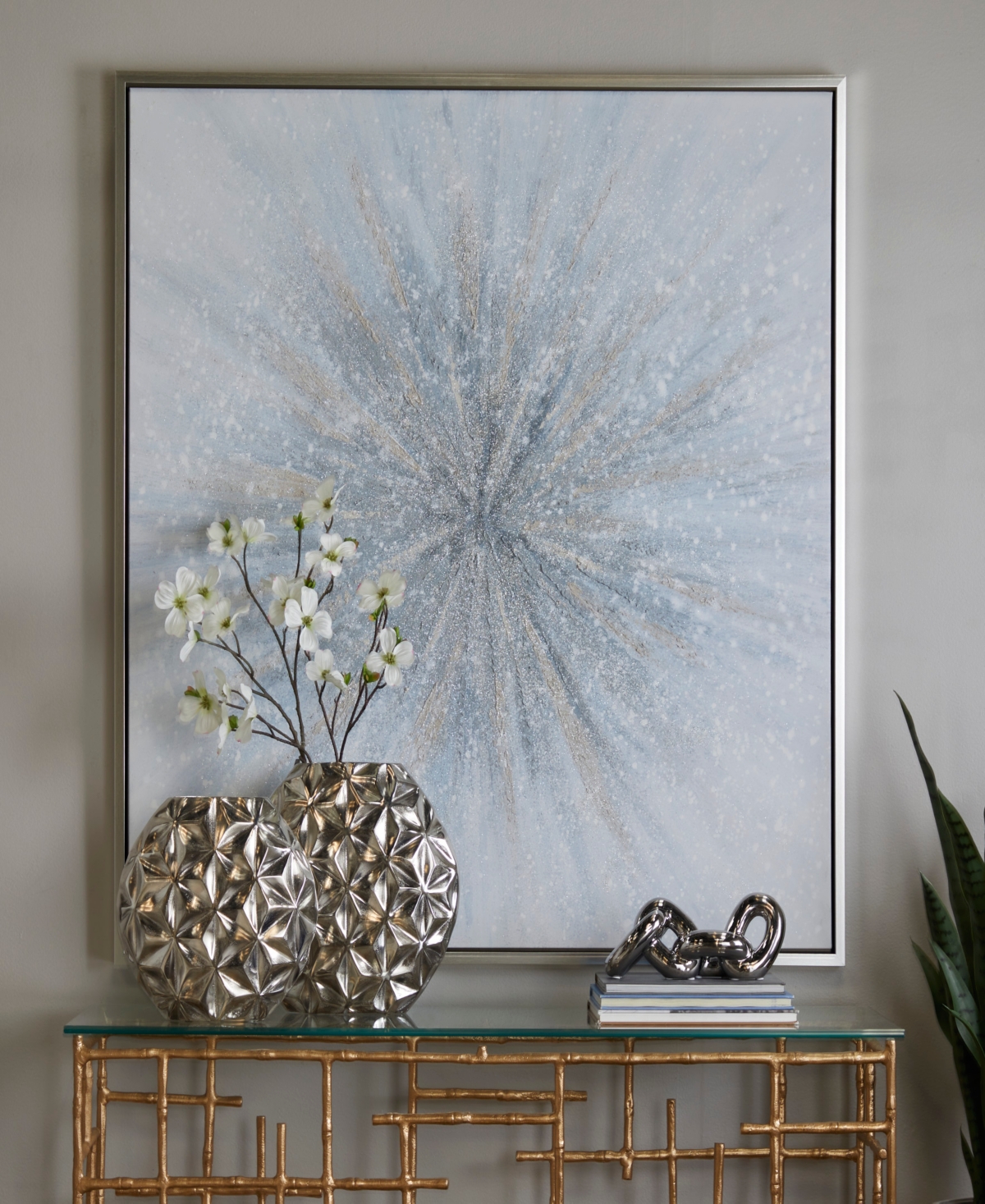 Rosemary Lane Canvas Radial Starburst Framed Wall Art with Silver-Tone Frame, 47