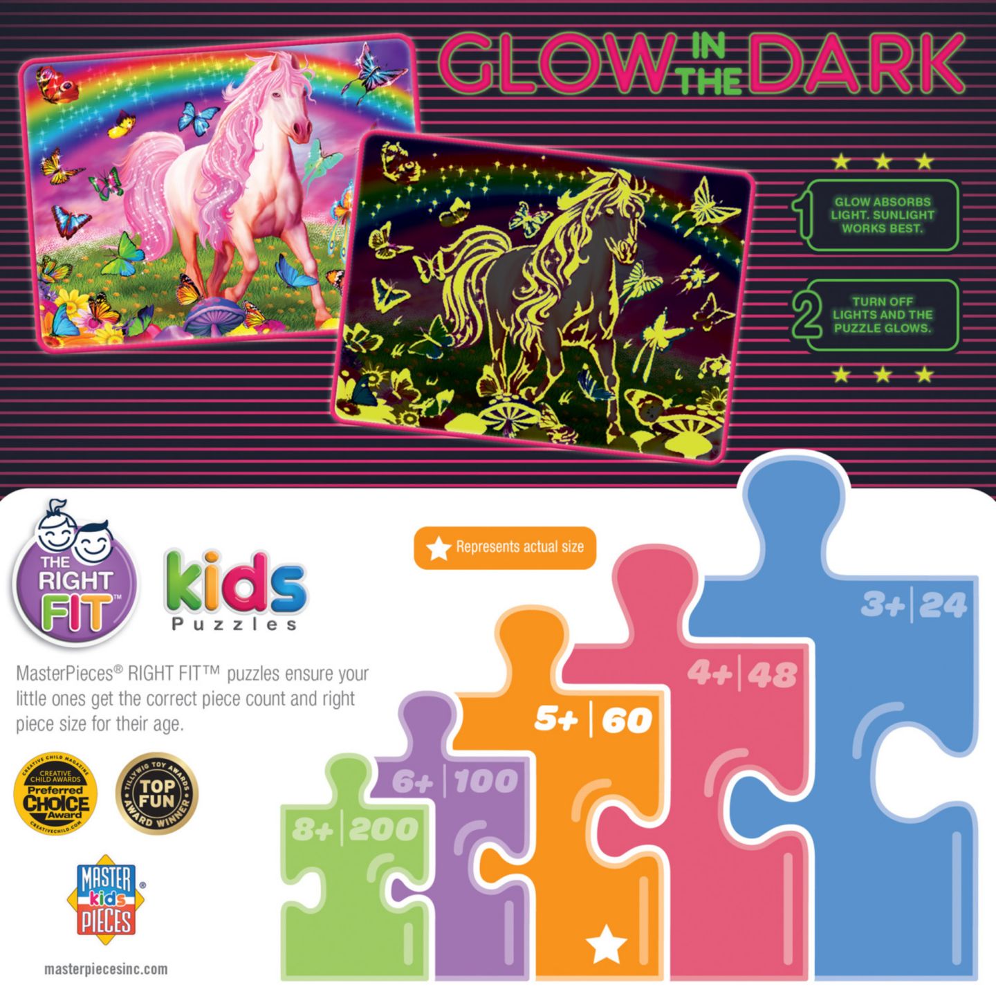 Детский пазл MasterPieces Puzzles Glow in the Dark Rainbow World 60 Piece Puzzle, Ages 5+, цвет: Разноцветный — фото 2