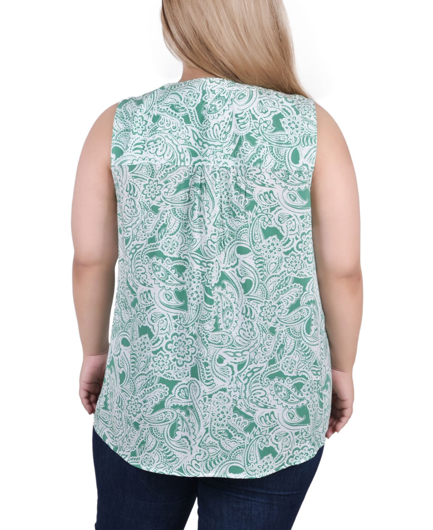 Женская блузка NY Collection Plus Size Sleeveless Pintucked, цвет: Зелёный чернильный — фото 2