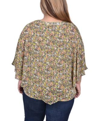 Plus Size Chiffon Poncho Top with Ring
