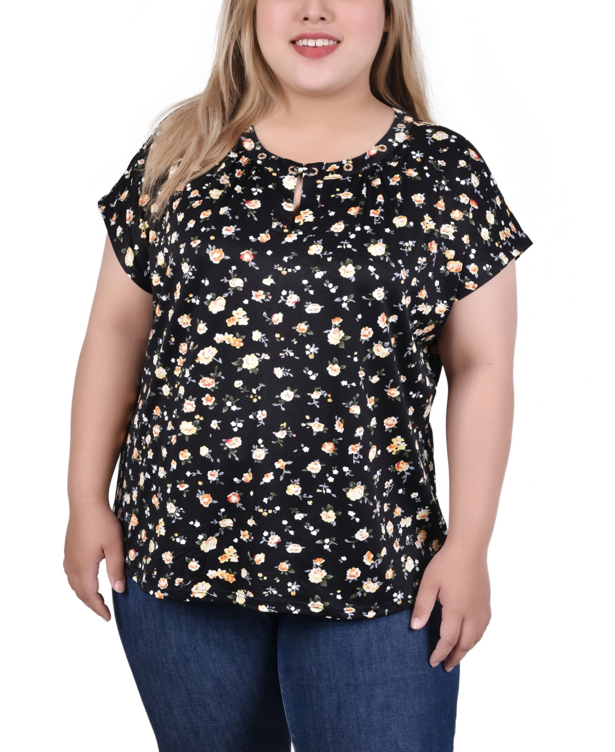 Ny Collection Plus Size Extended Sleeve Top With Grommets In Carnation