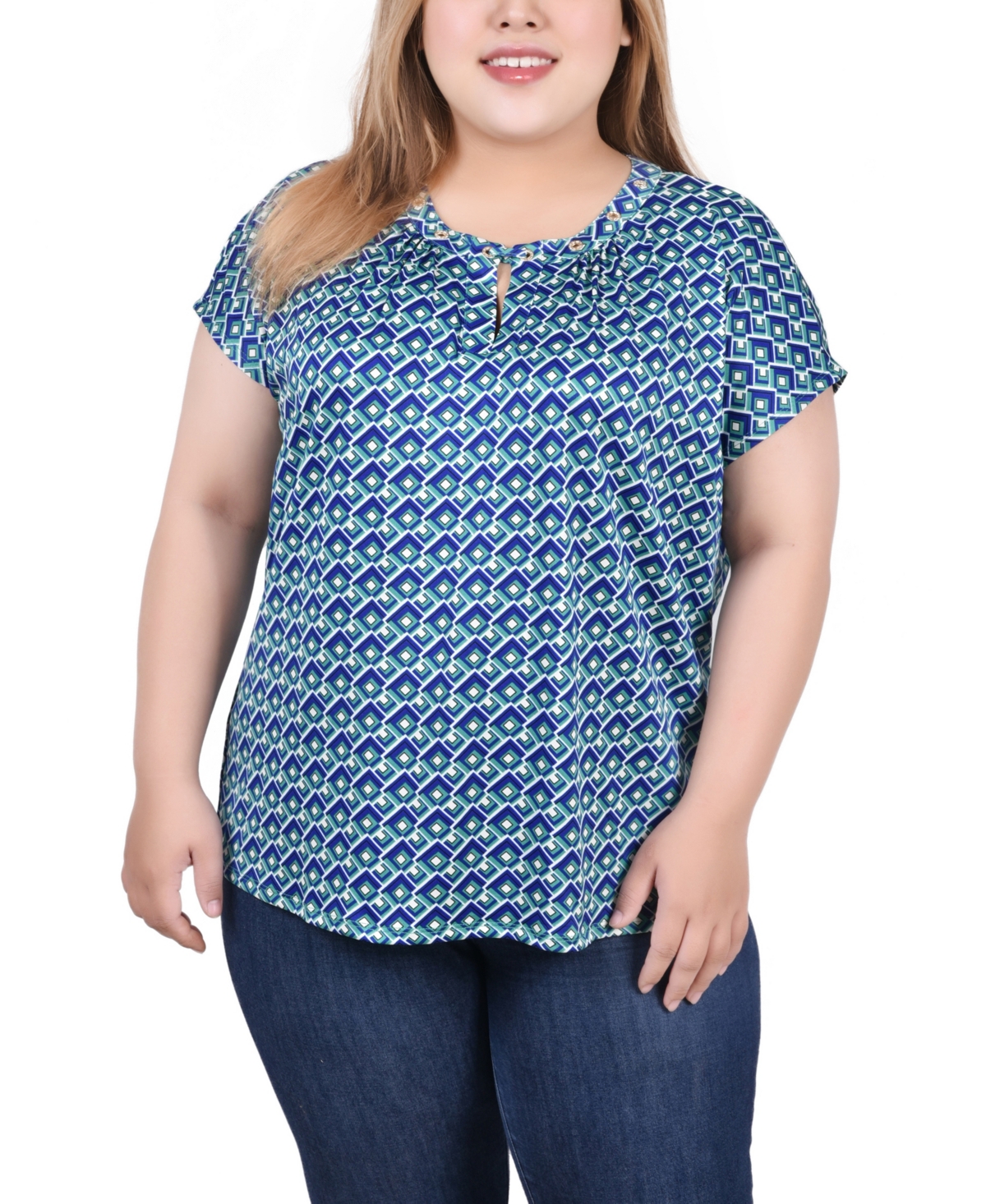 Ny Collection Plus Size Extended Sleeve Top With Grommets In Surf Emerald Jaycee