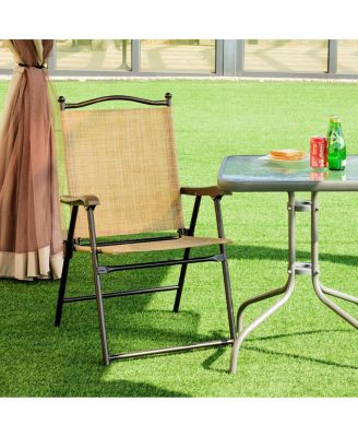 Set of 2 Patio Folding Sling Back Chairs Camping Deck Garden Beach