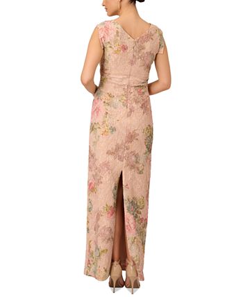 Women's Floral-Print Metallic Matelasse Gown