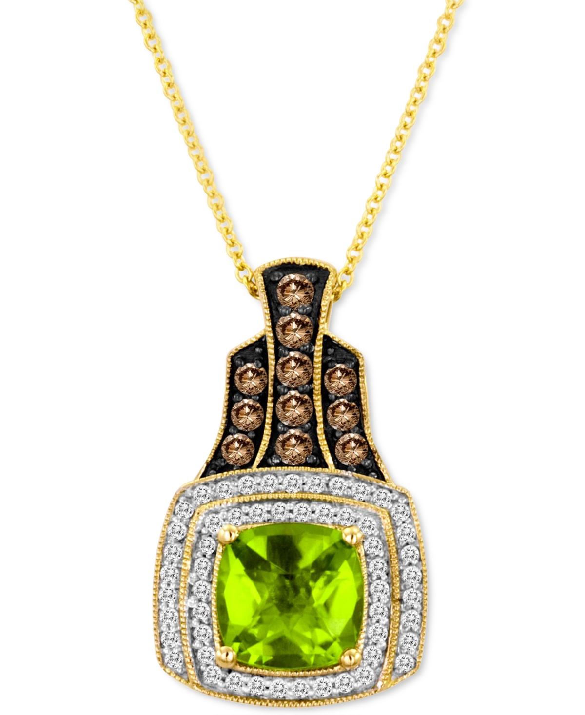 Le Vian Green Apple Peridot (2-1/3 Ct. T.w.) & Diamond (1/2 Ct. T.w.) Cushion Halo 18" Pendant Necklace In 1 In No Color
