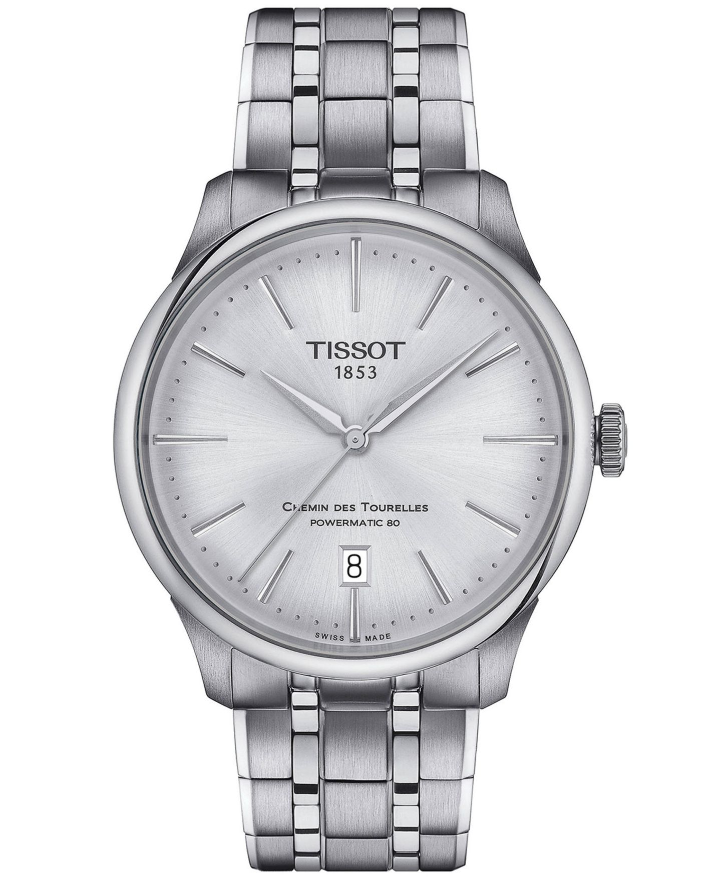 Часы Tissot Unisex Swiss Automatic Chemin des Tourelles Powermatic 80 Stainless Steel Bracelet Watch 39mm — фото 1