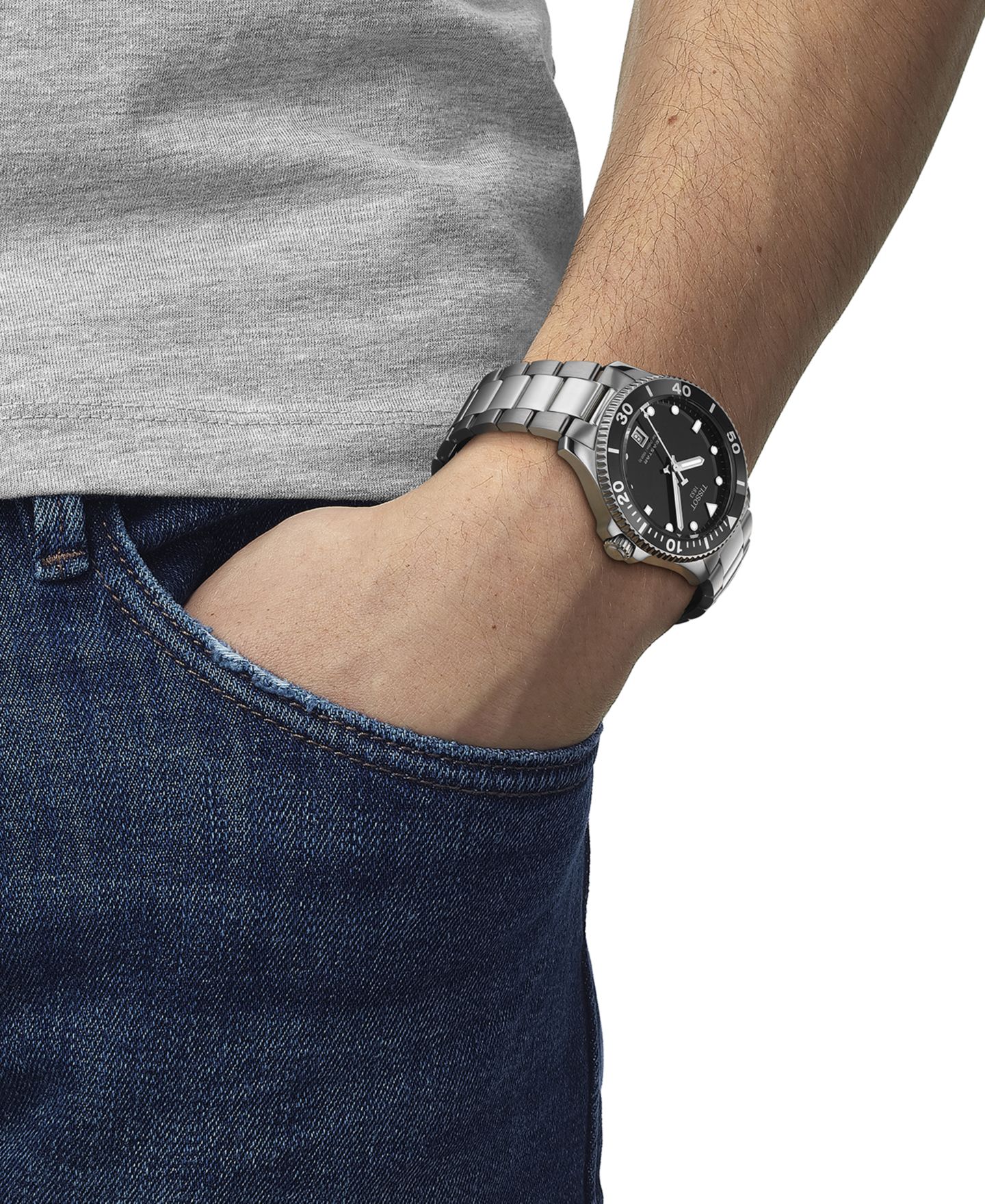 Мужские часы Tissot Swiss Seastar 1000 Stainless Steel Bracelet Watch 40mm — фото 5