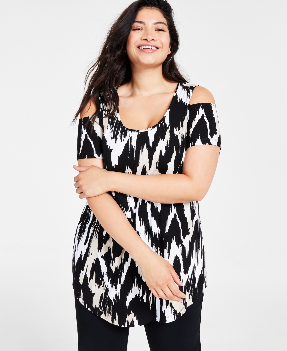 Jm Collection Plus Size Printed Cold Shoulder Top Created for Macy s Smart Closet