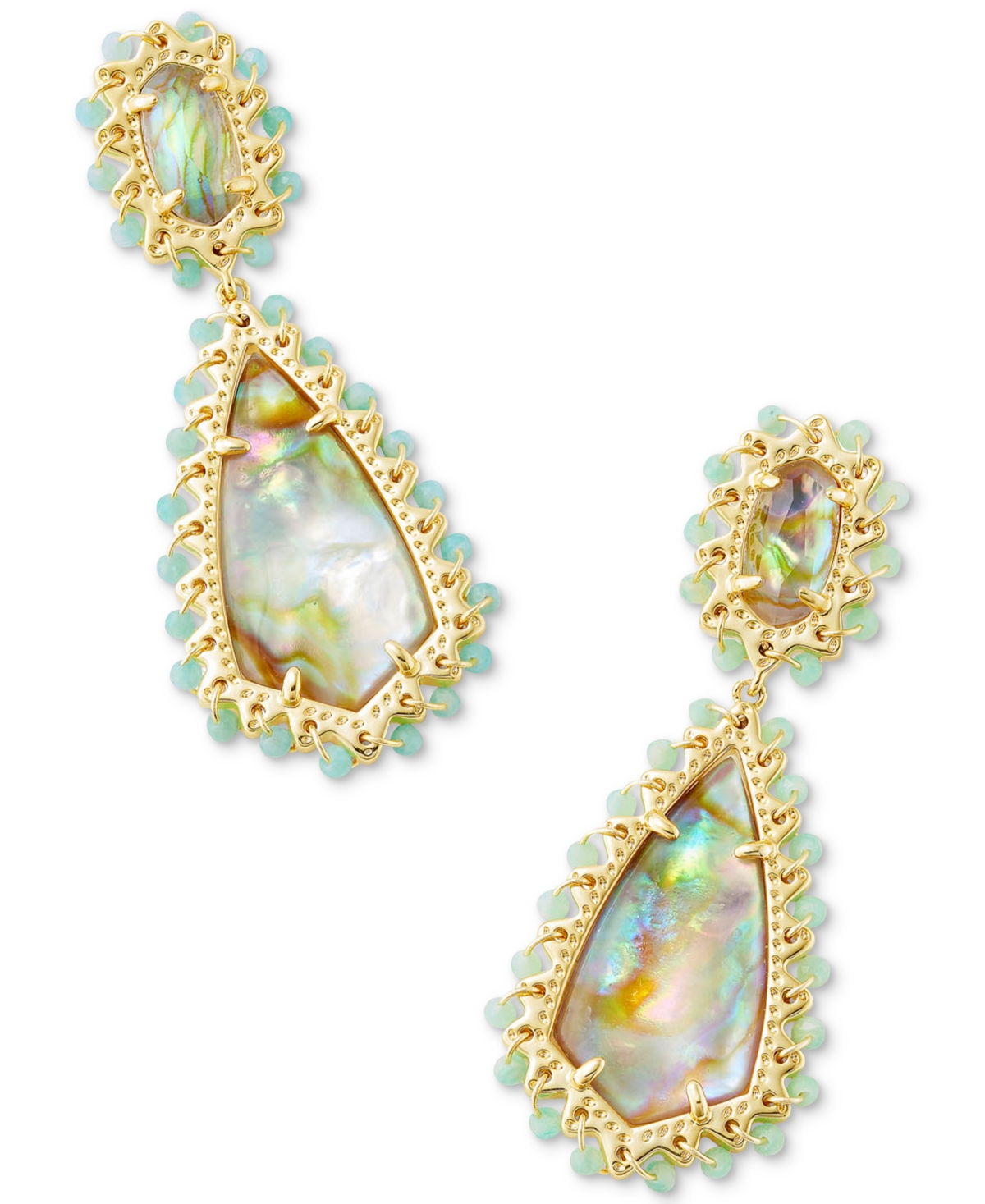 Shop Kendra Scott 14k Gold-plated Beaded Frame Stone & Shell Statement Earrings In Iridescent Abalone