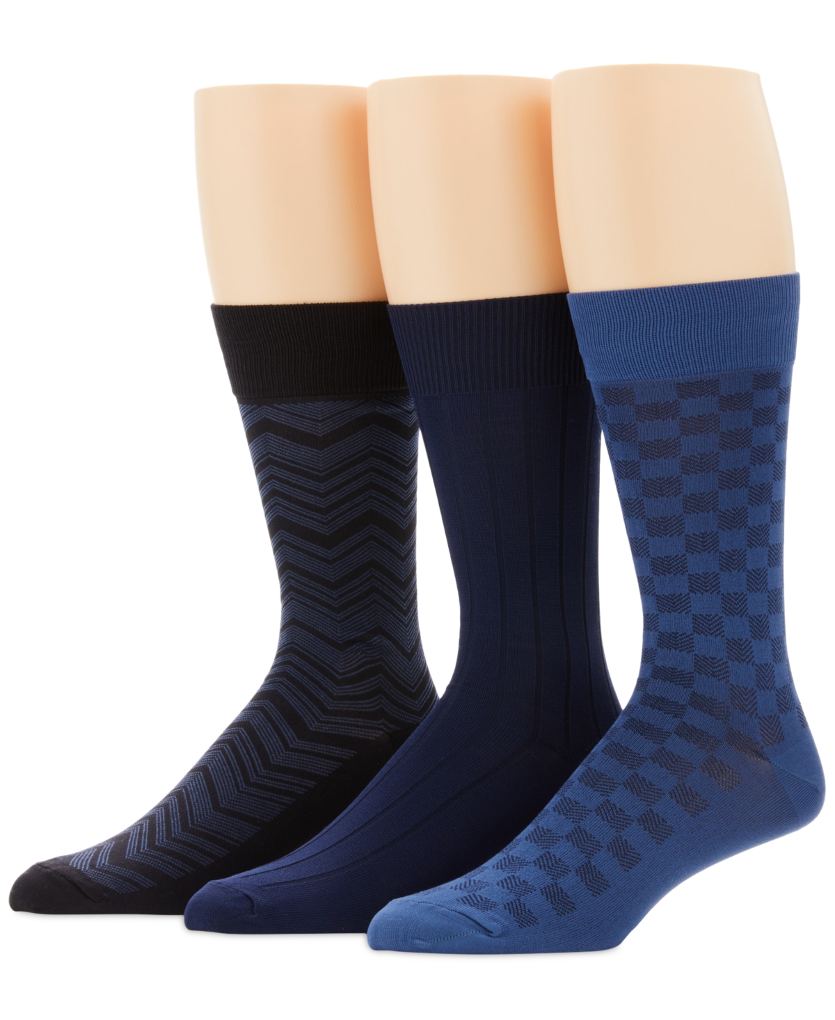 Perry Ellis Men's 3-Pk. Microfiber Patterned Socks - New Navy