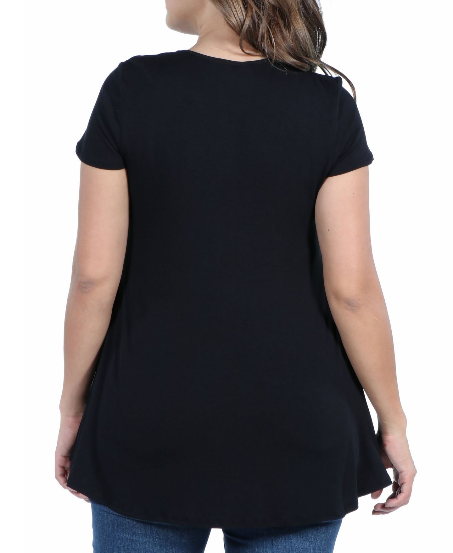 Женский топ 24seven Comfort Apparel Plus Size Short Sleeve V-Neck Tunic Top, цвет: Чёрный — фото 2