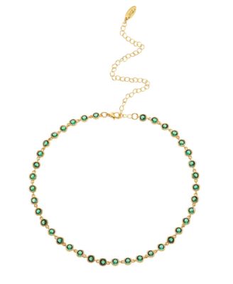Cubic Zirconia Disc and 18K Gold Plated Link Necklace