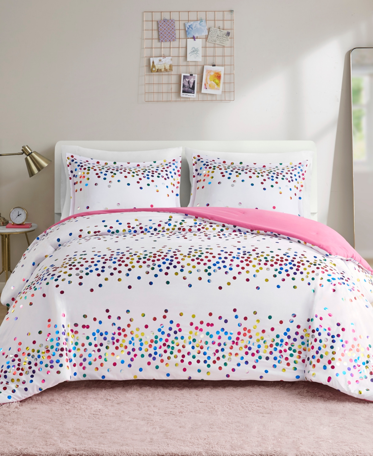 Intelligent Design Closeout!  Janie Rainbow Iridescent Metallic Dot 3-piece Comforter Set, Full/queen In White