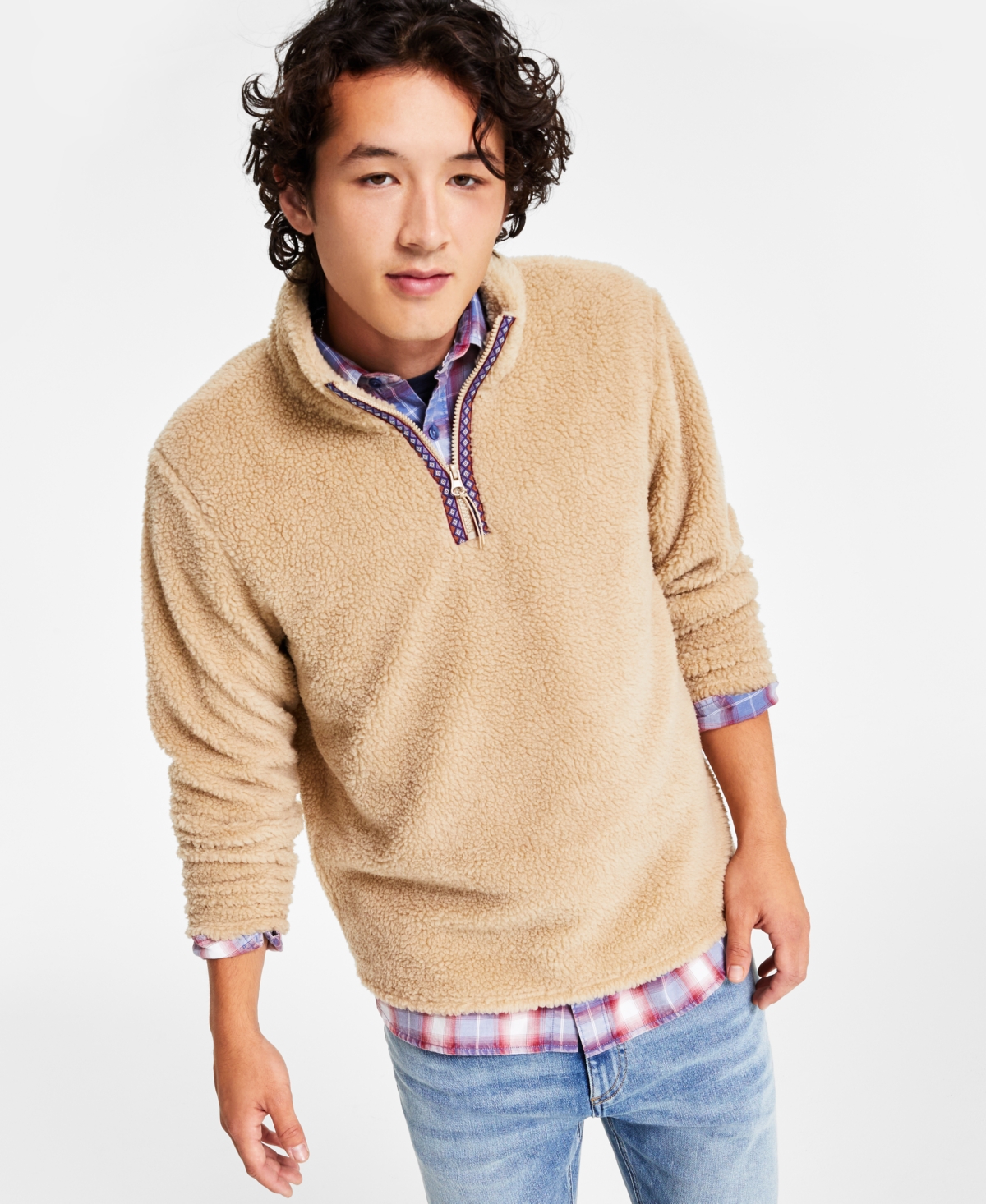 Men's Dan Fleece Quarter-Zip Sweater, Created for Macy's - Navy Suit