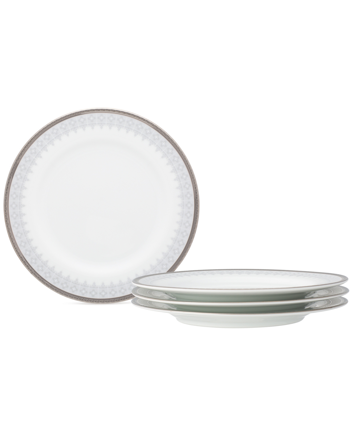 Noritake Silver Colonnade 4 Piece Bread Butter/appetizer Plates Set, Service For 4 In White
