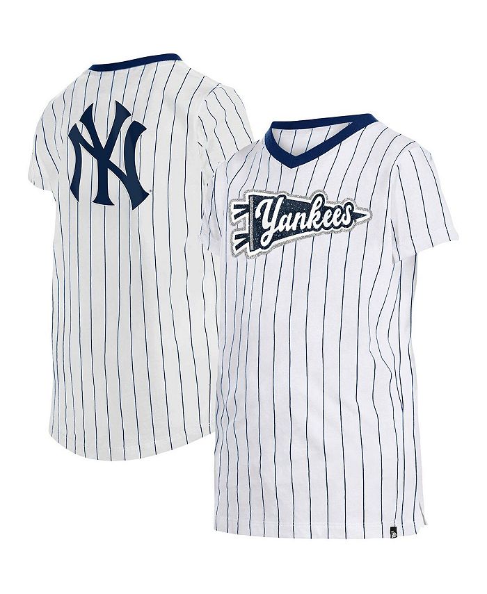 New Era Girls Youth White New York Yankees Pinstripe V-Neck T-shirt ...