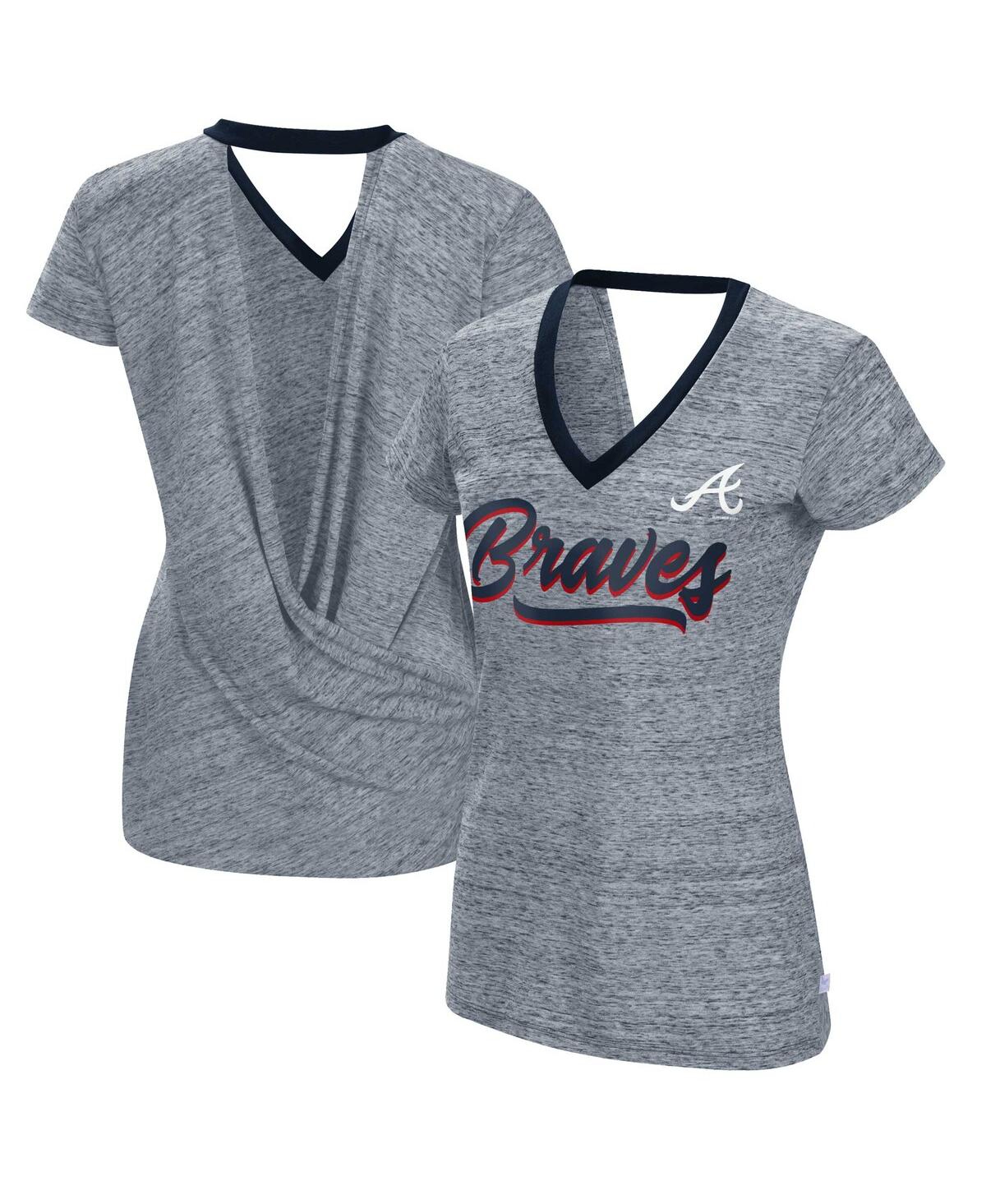 Women's Touch Navy Atlanta Braves Halftime Back Wrap Top V-Neck T-shirt - Navy