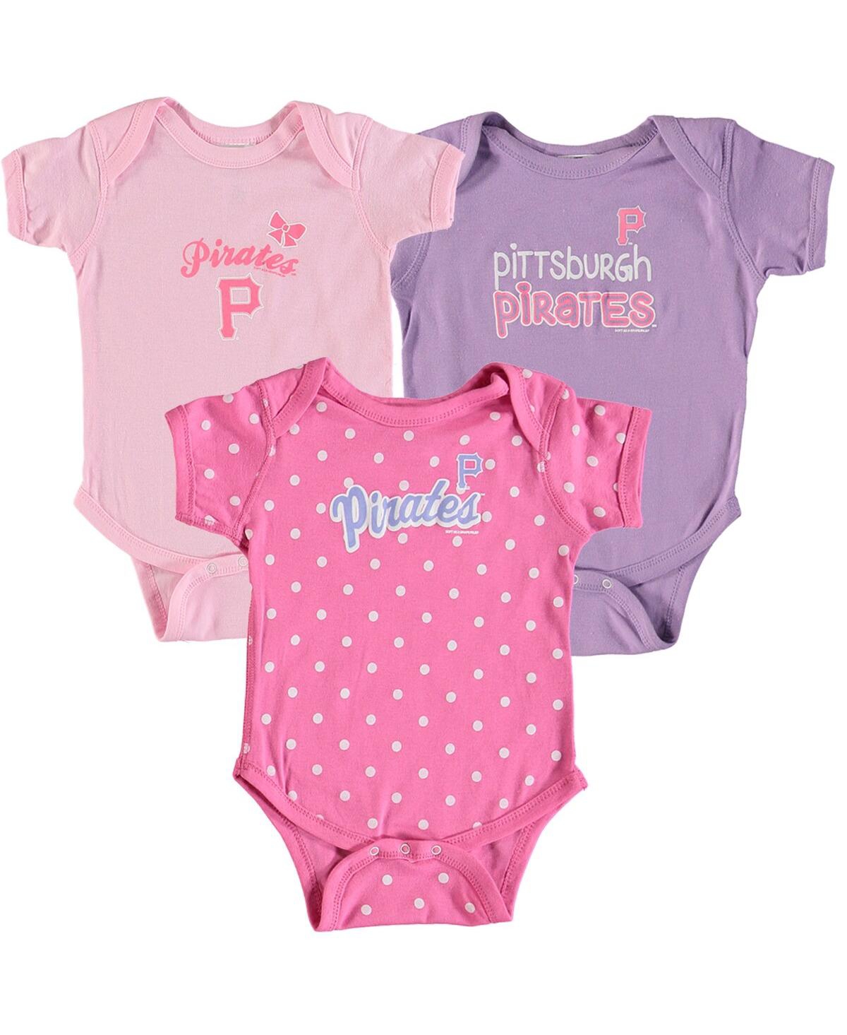 Shop Soft As A Grape Girls Infant  Pink, Purple Pittsburgh Pirates 3-pack Rookie Bodysuit Set In Pink,purple