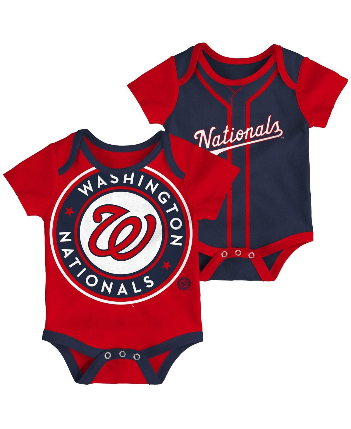 Outerstuff Babies' Infant Boys And Girls Red, Navy Washington Nationals Double 2-pack Bodysuit Set In Red,navy