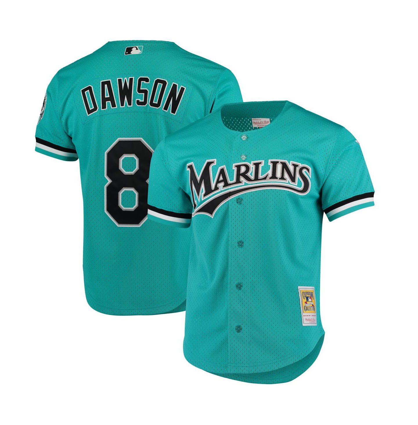 Мужской топ Mitchell & Ness Andre Dawson Teal Florida Marlins Fashion Cooperstown Collection Mesh Batting Practice Jersey — фото 1