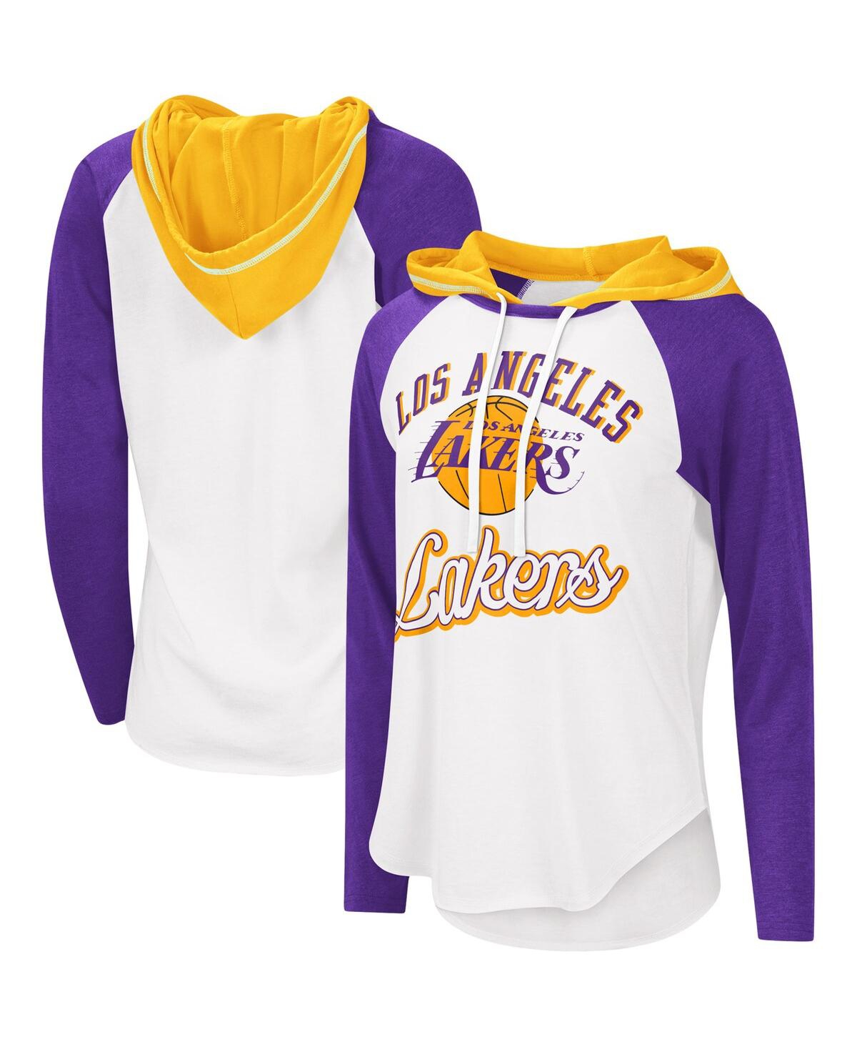 Shop G-iii 4her By Carl Banks Women's  White Los Angeles Lakers Mvp Raglan Hoodie Long Sleeve T-shirt