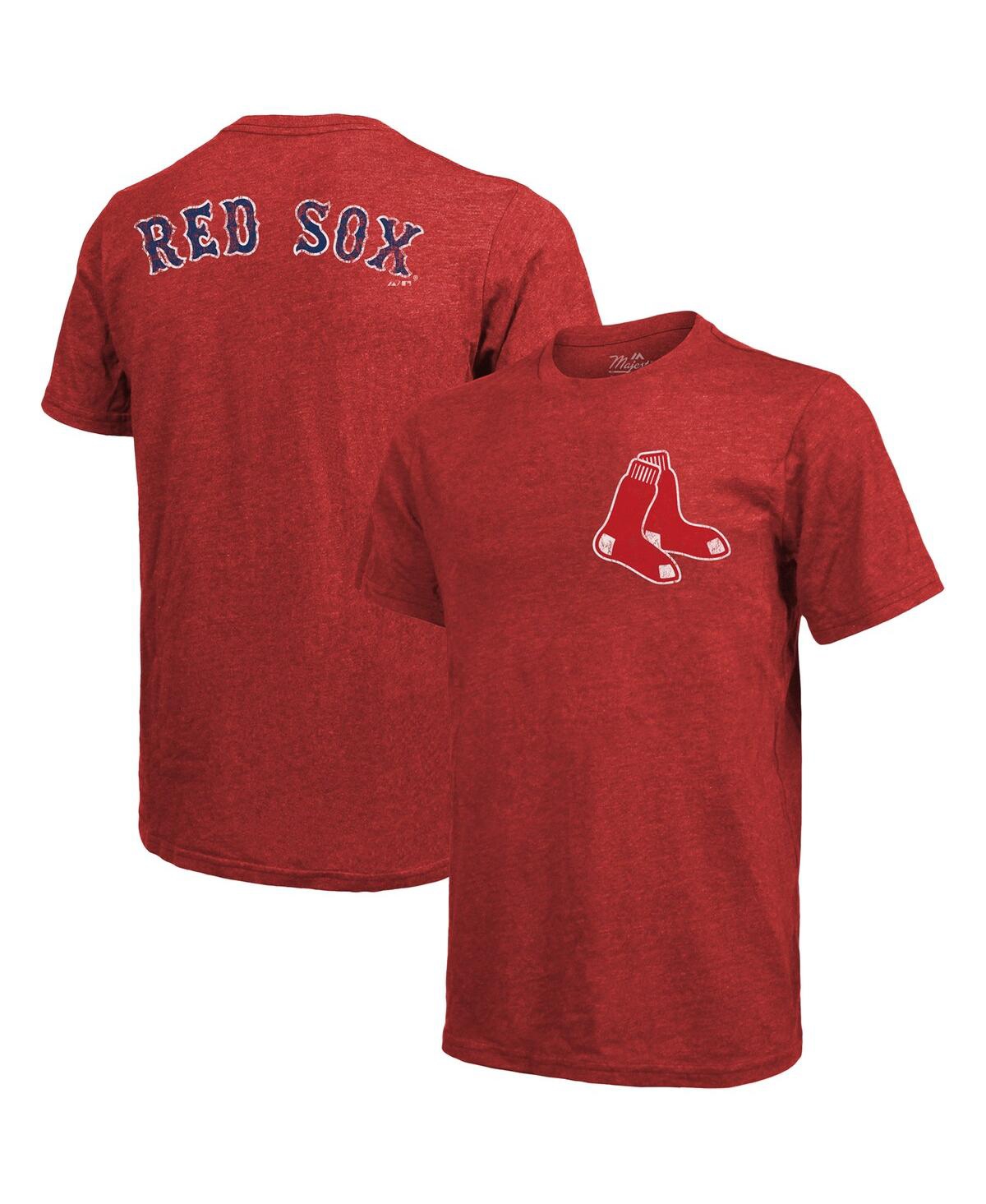 Shop Majestic Men's  Threads Red Boston Red Sox Throwback Logo Tri-blend T-shirt