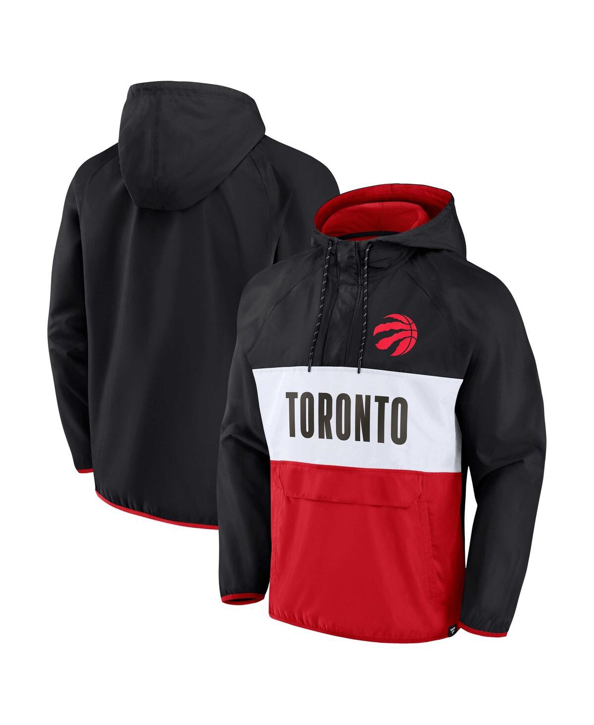 Fanatics Branded Black/red Toronto Raptors Team Leader Iconic Colorblock Anorak Raglan Quarter-zip H In Black,red