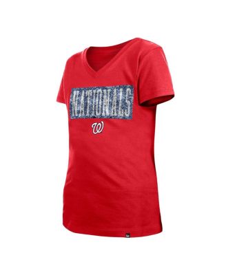 Big Girls Red Washington Nationals Flip Sequin Team V-Neck T-shirt