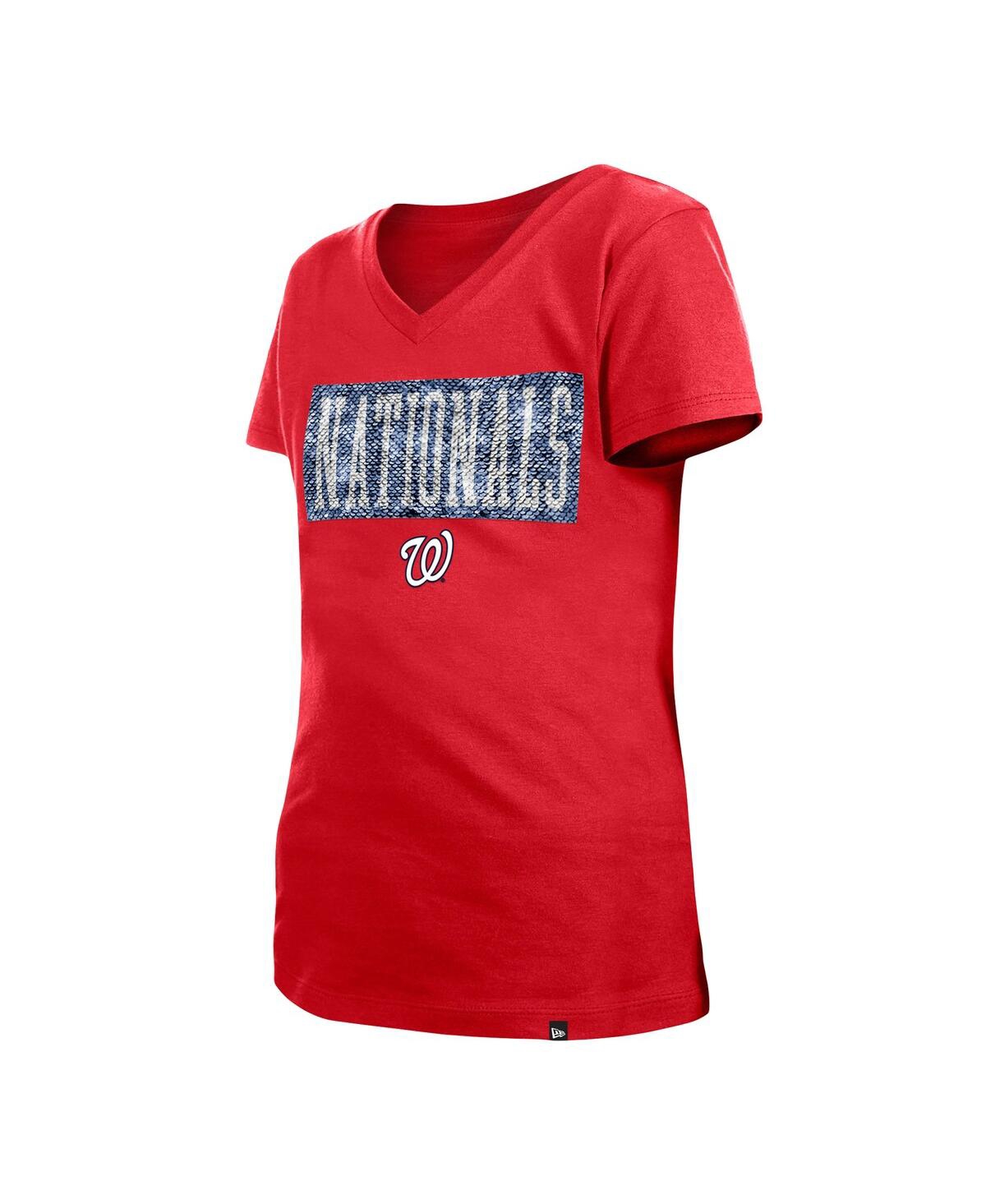 Shop New Era Big Girls  Red Washington Nationals Flip Sequin Team V-neck T-shirt