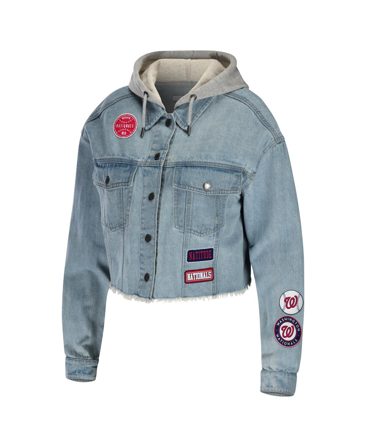 Shop Wear By Erin Andrews Women's  Washington Nationals Hooded Full-button Denim Jacket