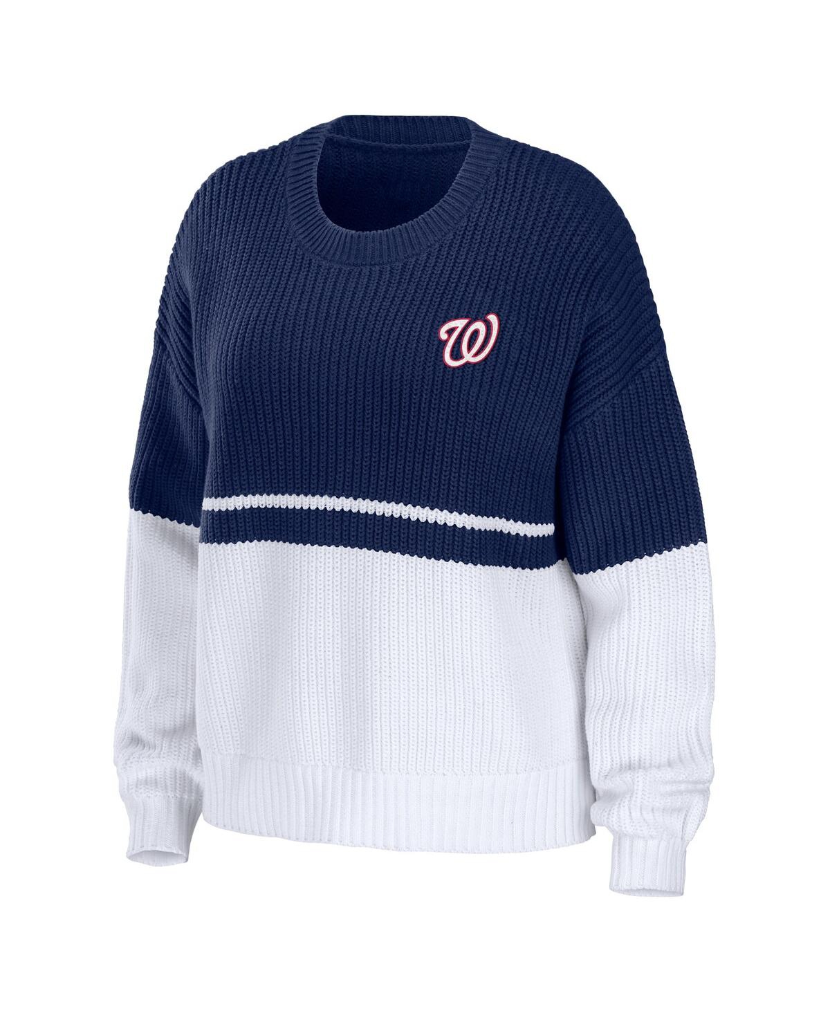 Shop Wear By Erin Andrews Women's  Navy, White Washington Nationals Chunky Pullover Sweater In Navy,white