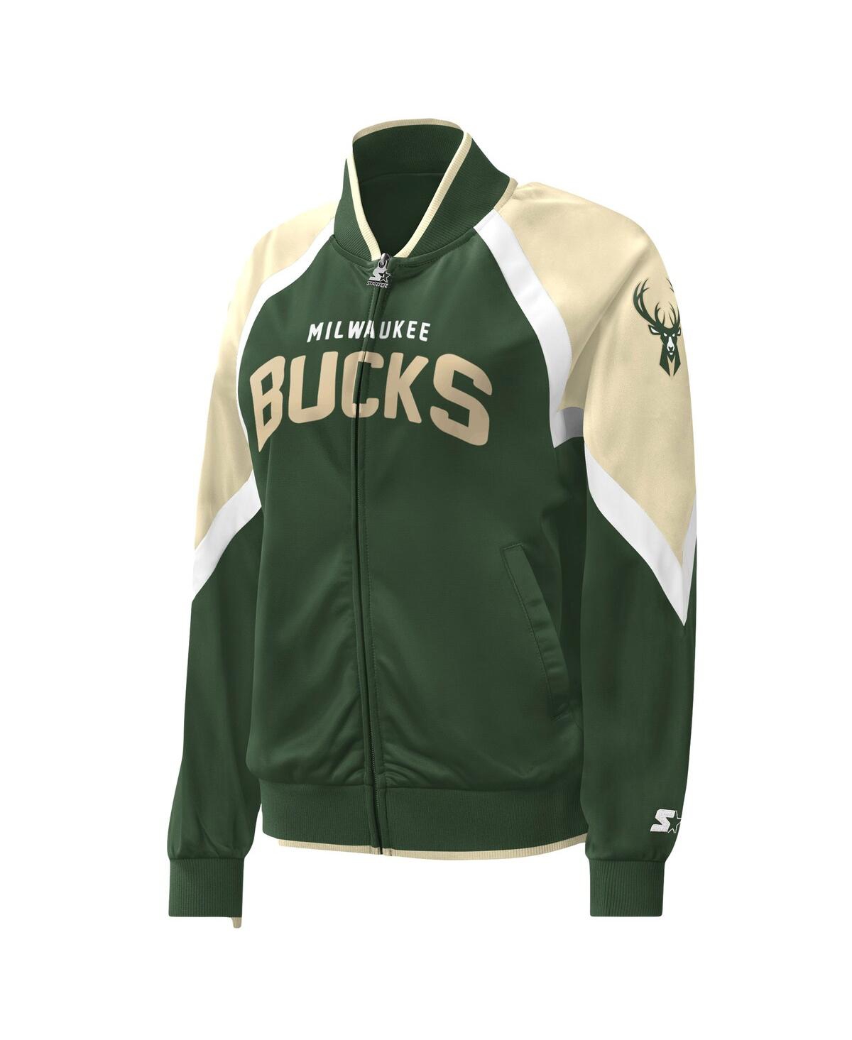 Starter Hunter Green Milwaukee Bucks Slam Dunk Raglan Full-zip Track Jacket In Hunter Green