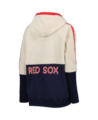 Women's Oatmeal, Navy Boston Red Sox Shuffle It Raglan Full-Zip Hoodie