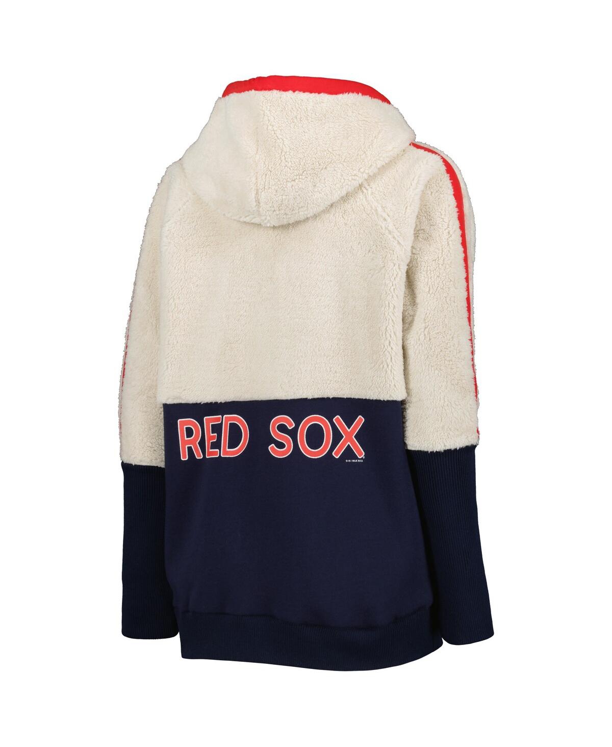 G-iii 4her By Carl Banks Women's  Oatmeal, Navy Boston Red Sox Shuffle It Raglan Full-zip Hoodie In Oatmeal,navy