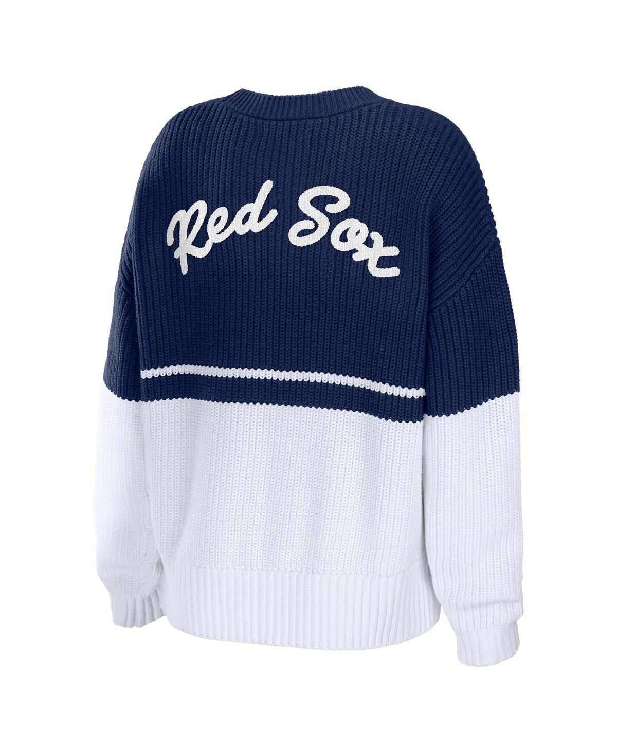 Shop Wear By Erin Andrews Women's  Navy, White Boston Red Sox Chunky Pullover Sweater In Navy,white