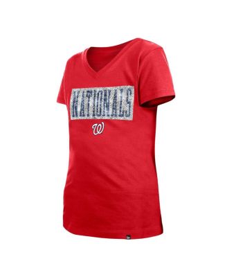 Big Girls Red Washington Nationals Flip Sequin Team V-Neck T-shirt