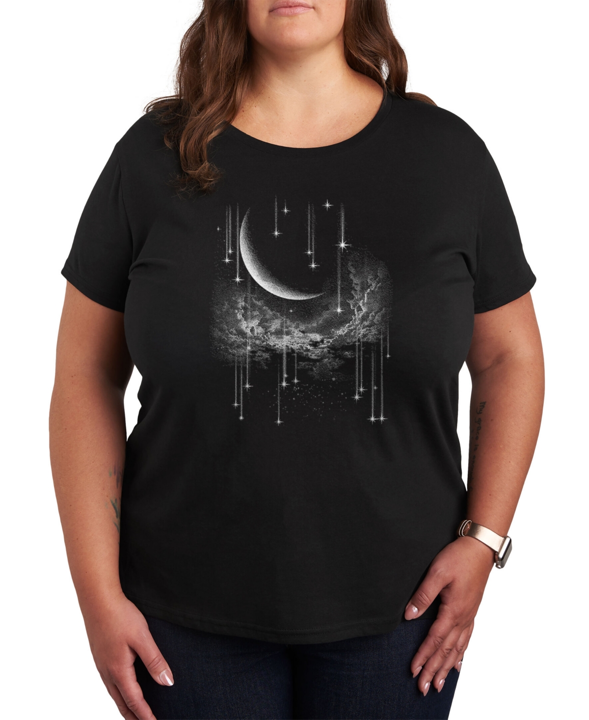 Air Waves Trendy Plus Size Celestial Graphic T-shirt In Black