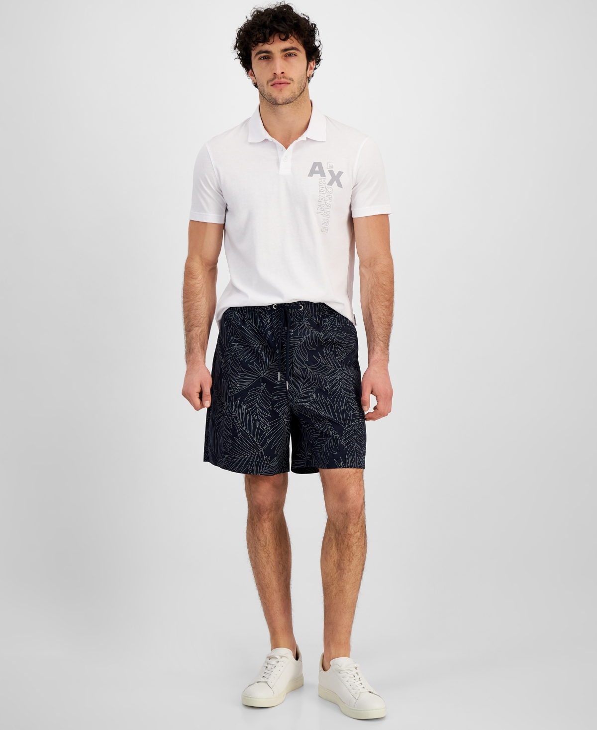 A X Armani Exchange Men's Palm-print Drawstring Shorts, Created For Macy's In Navy
