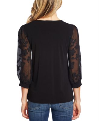 Women's Mixed Media 3/4-Sleeve Crew Neck Knit Blouse