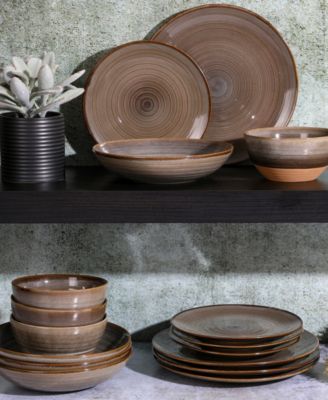 Elite Dreamweaver Double Bowl Terracotta Reactive 16 Piece Dinnerware Set, Service for 4
