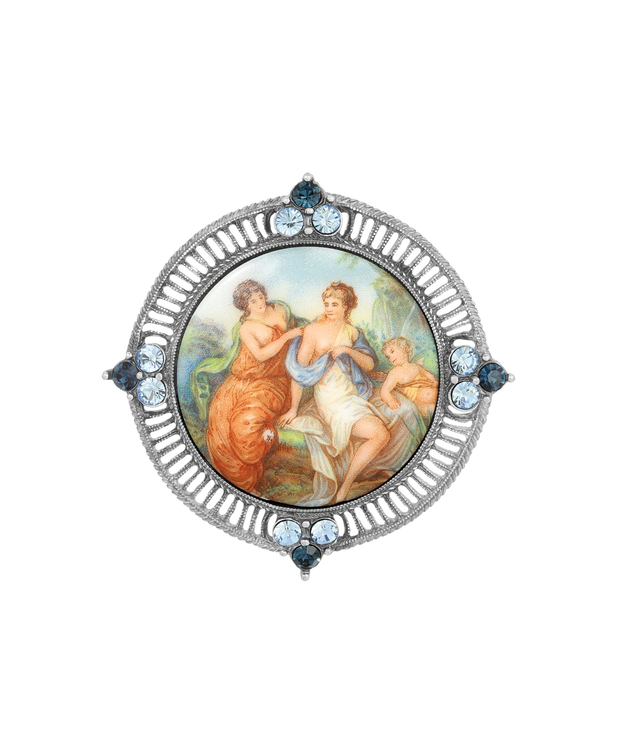 2028 Glass Crystal Round Cameo Brooch In Blue