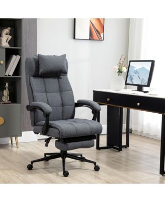 Reclining Office Chair Swivel Chair Footrest Linen-Feel Dark