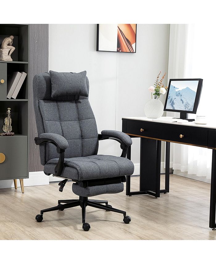 Vinsetto Reclining Office Chair Swivel Chair Footrest LinenFeel Dark
