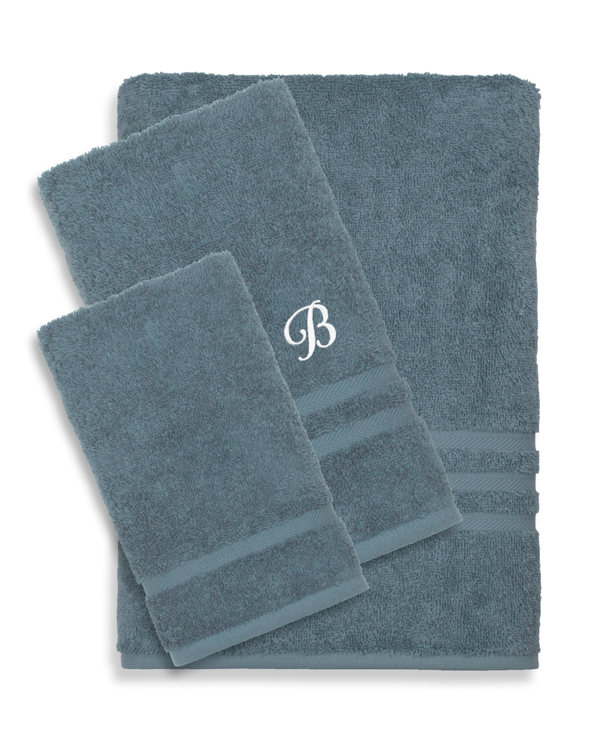 Linum Home Textiles Turkish Cotton Personalized Denzi Towel Set, 3 Piece Bedding In Blue
