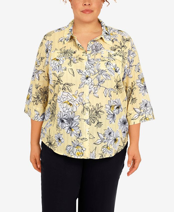 Alfred Dunner Plus Size Summer In The City Etched Floral Button Down ...