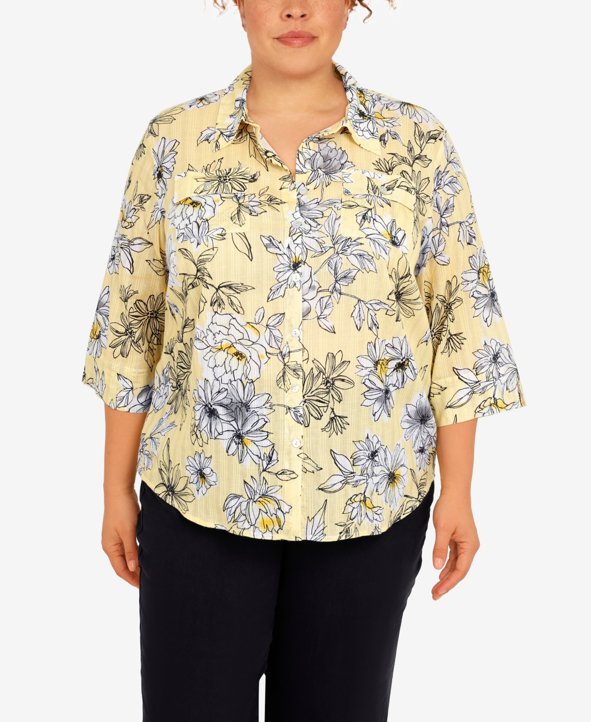 Alfred Dunner Plus Size Summer In The City Etched Floral Button Down Top