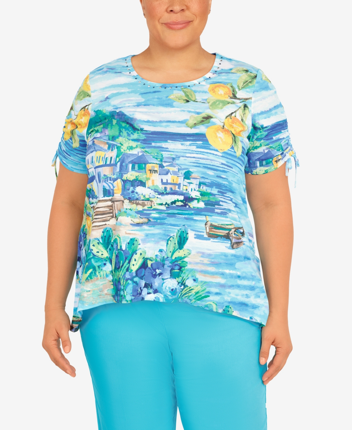 Alfred Dunner Plus Size Cool Vibrations Positano Sharkbite Short Sleeve T-shirt